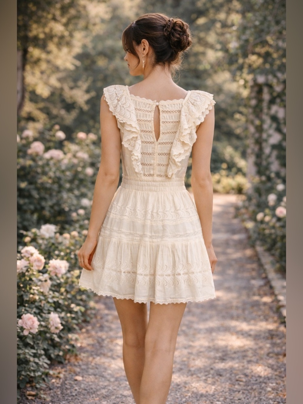 LoveShackFancy White Lace Ruffle Mini Dress SZ S Romantic Boho - Picture 2 of 9